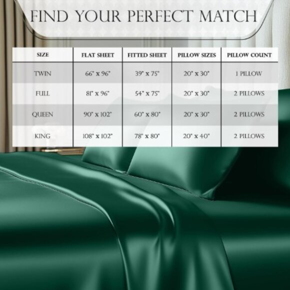 DECOLURE Satin Sheets King Size DARK GREEN Bed Set 4 Pcs - NEW! - Picture 2 of 4